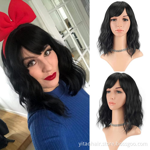 Fashion Woman Wigs Brown Black Woman Wig Bob Short Synthetic Wig Wavy Curly Colored Natural with bang Heat-resisting Soft Hair